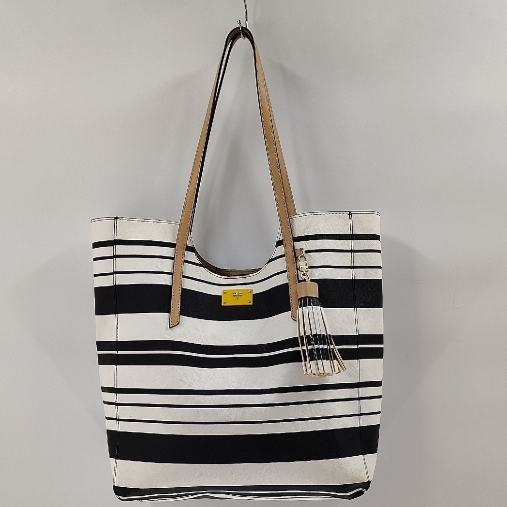 Kate Laundry Tote Black And Ivory Stripe Double Straps Large Bag